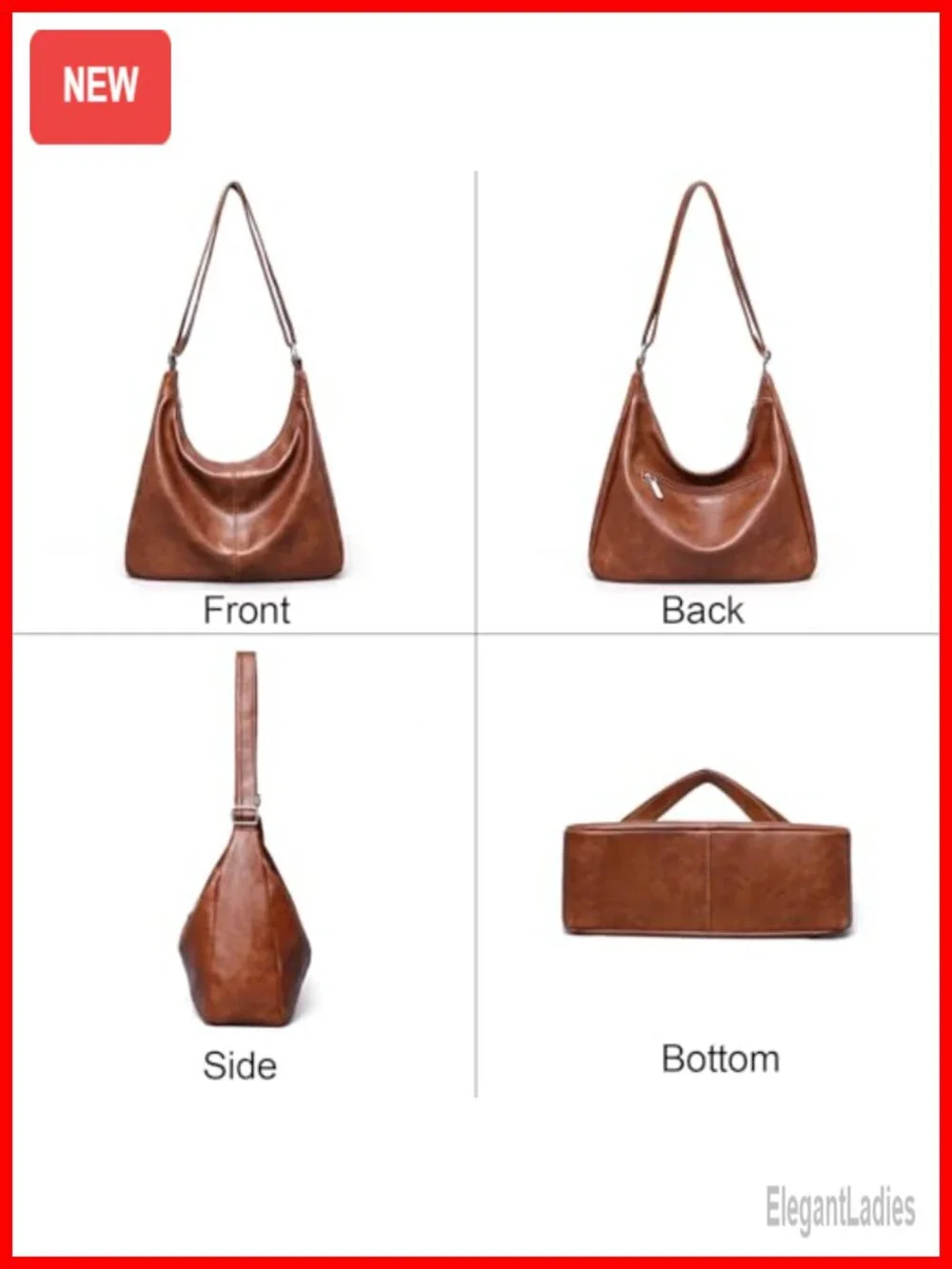 Women Vegan Leather Hobo Bag Slouchy Shoulder Tote Crossbody